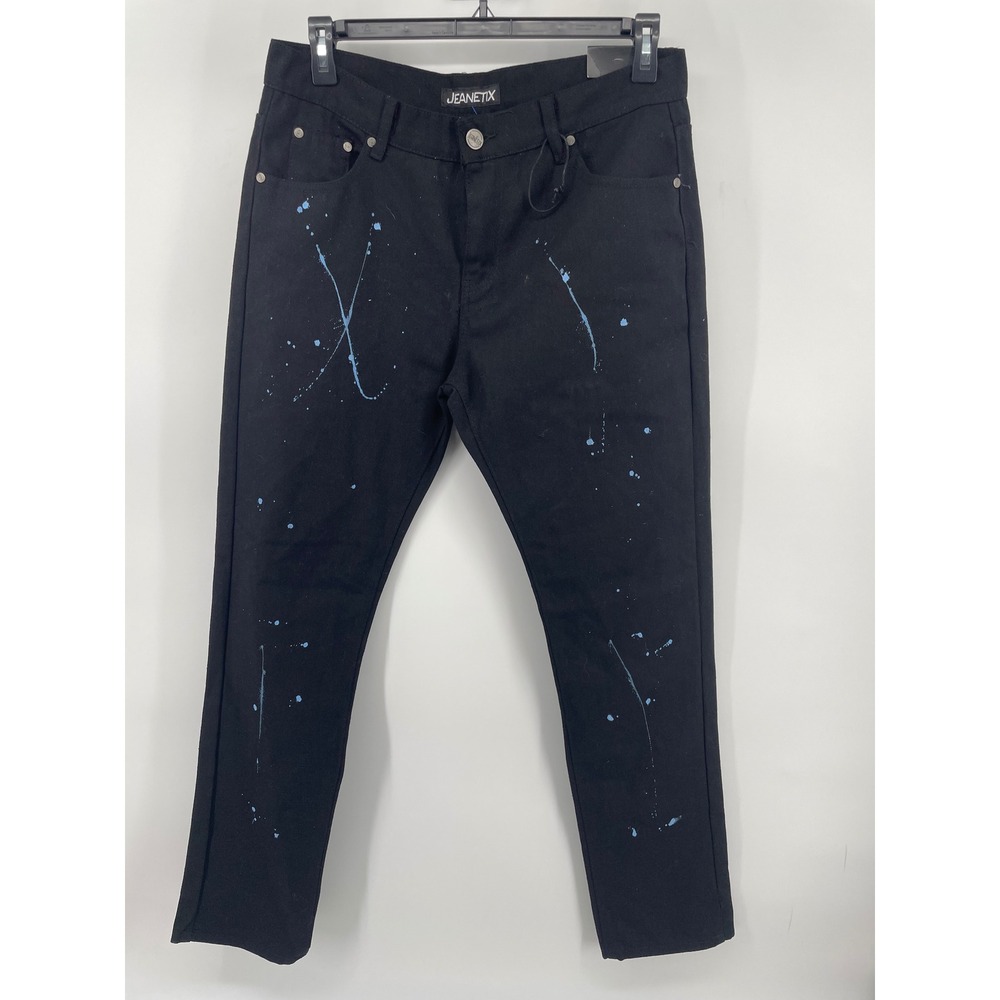 JeanEtix Paint Splatter Jeans Mens 34 Black Artistic Streetwear Urban Edgy NWT